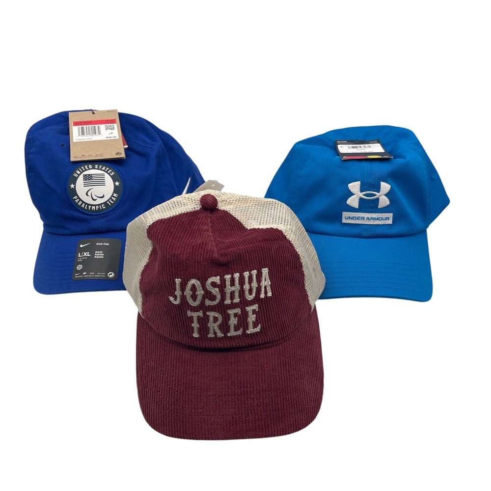 Nike USA Paralympic Under Armour Joshua Tree Hat Bundle NWT 3 Pack Blue Burgundy